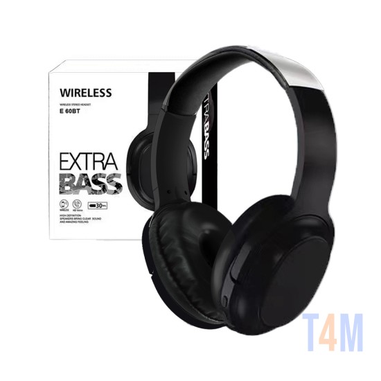 Wireless Hifi Stereo Headset E 60BT with Mic and Volume Control Black